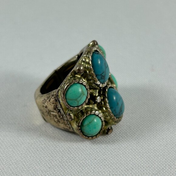 Chunky Silver Tone Faux Turquoise Statement Ring Size 8 Southwestern - Picture 3 of 9